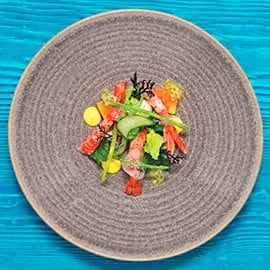 大蝦凱撒沙律伴紅蘿蔔凍批 大蝦凱撒沙律伴紅蘿蔔凍批