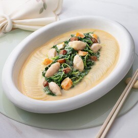 黃金鹹蛋湯浸莧菜蝦滑 黃金鹹蛋湯浸莧菜蝦滑